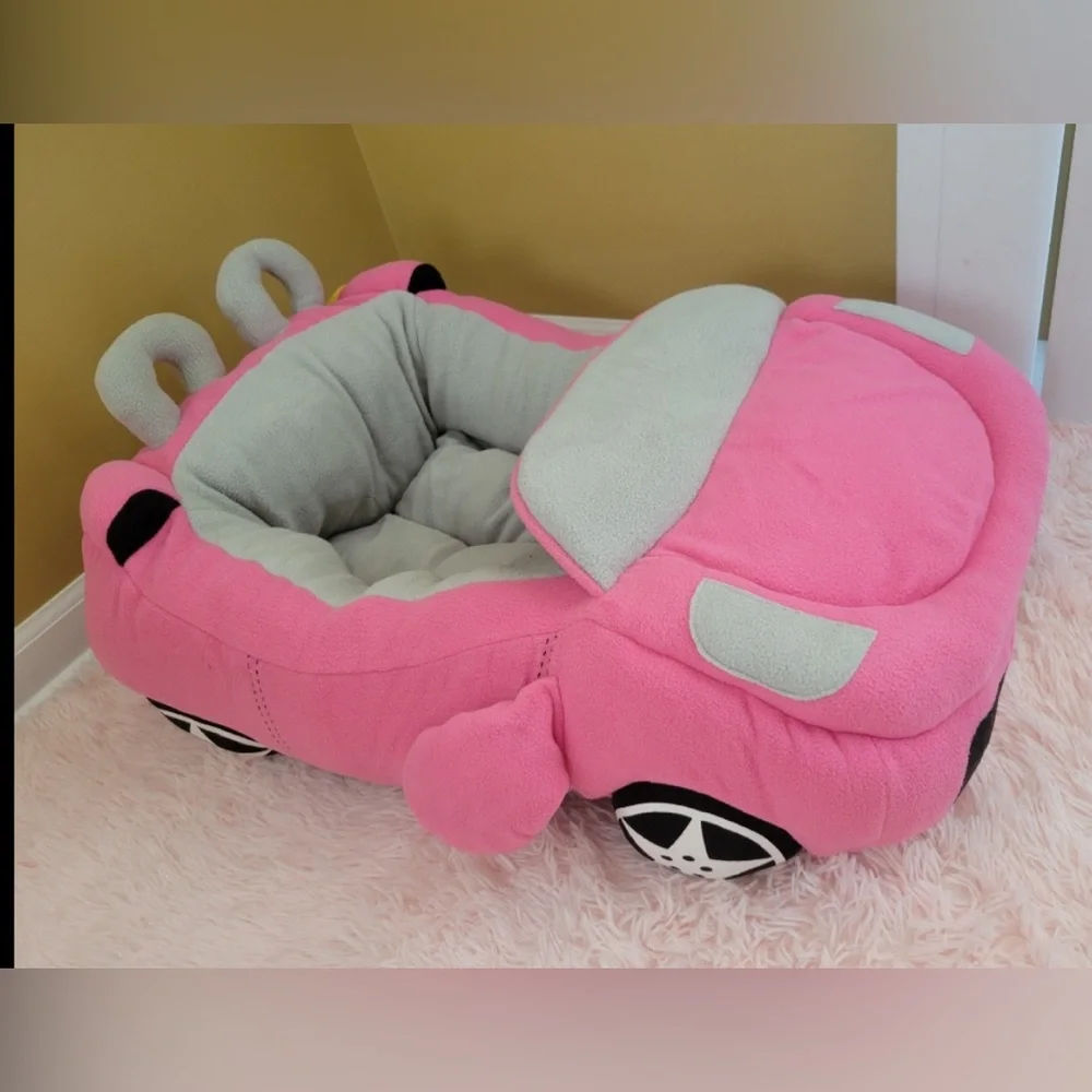 Dog bed Pink Convertible car shaped Fluffy Thick Soft New